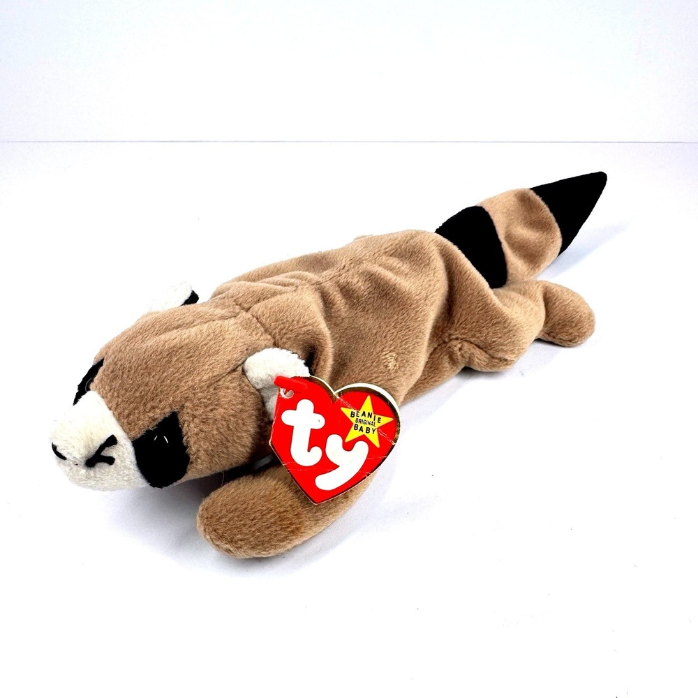 Ty Beanie Baby Ringo Raccoon‎ 1996 PE Pellets Tags Brown Tan Plush